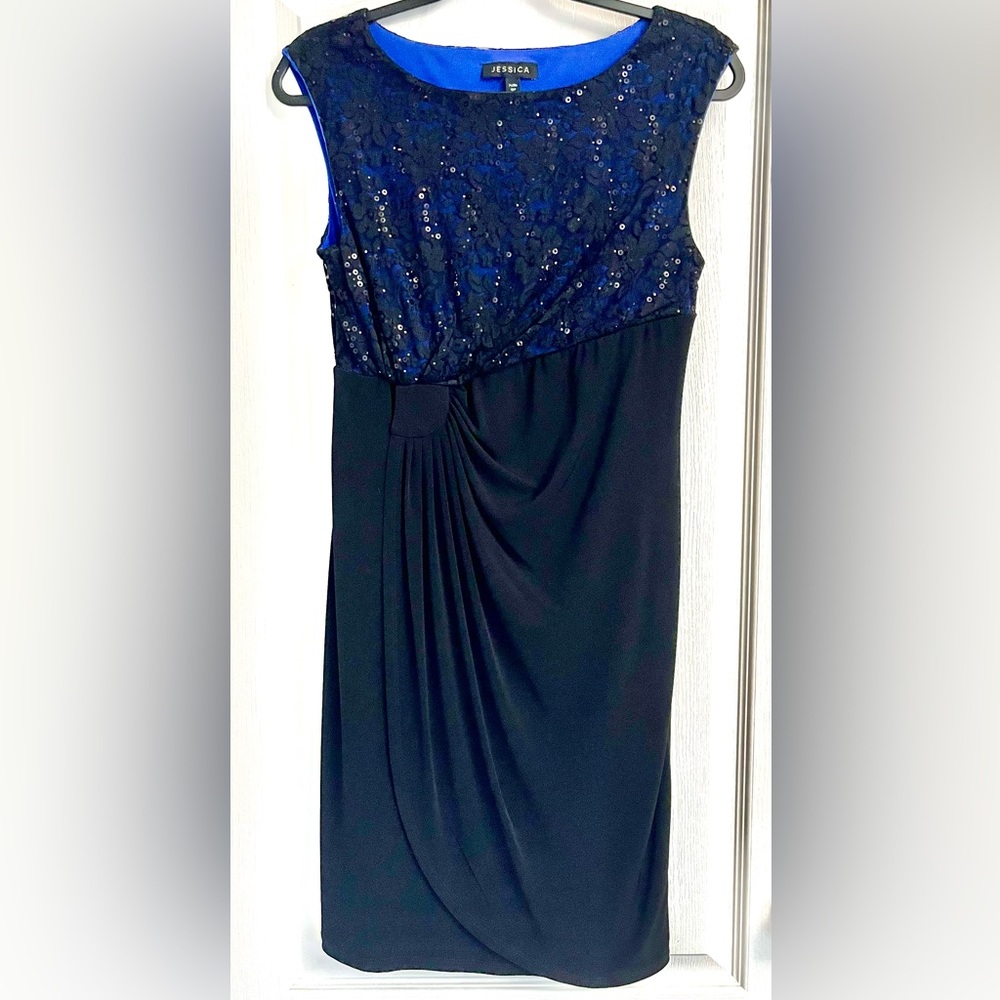 Jessica Black Sequin Dress with Royal Blue underlay 12P